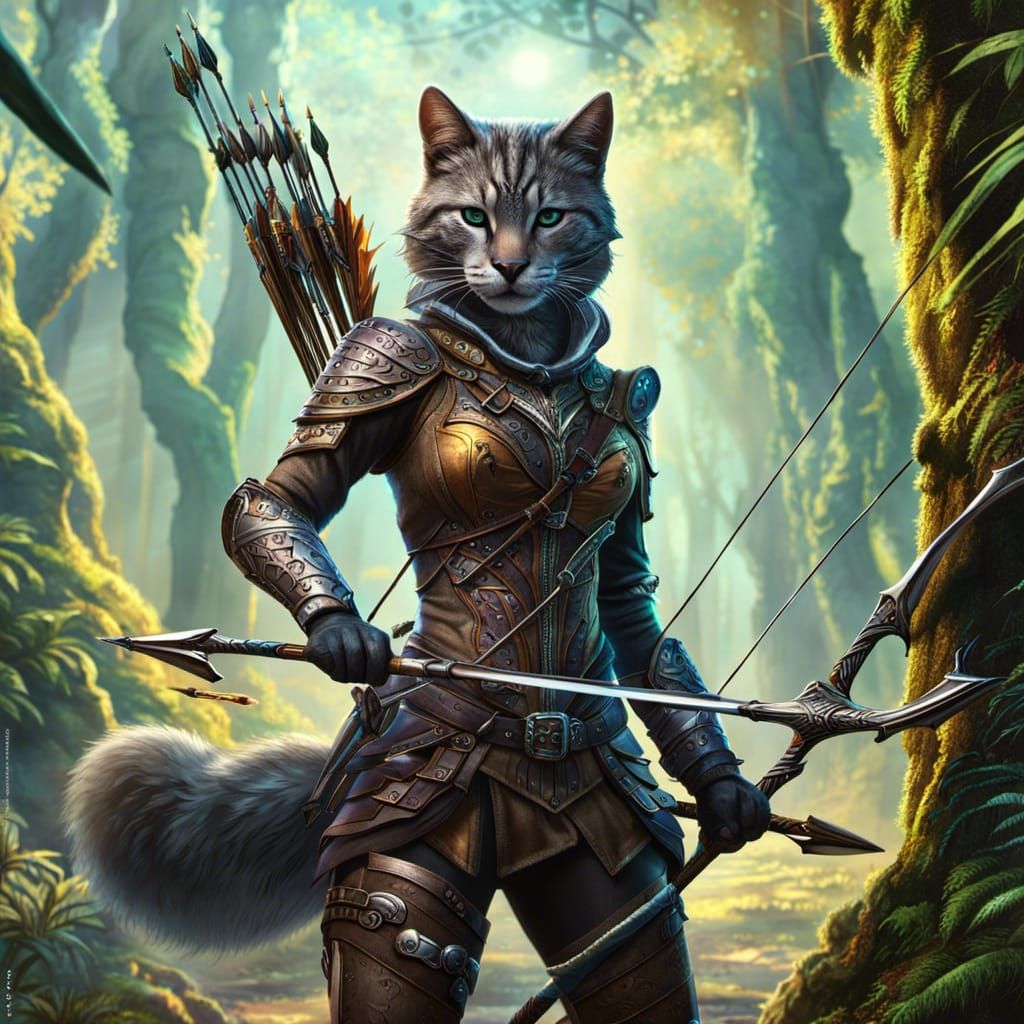 Female Tabaxi Rogue in Holographic Forest
