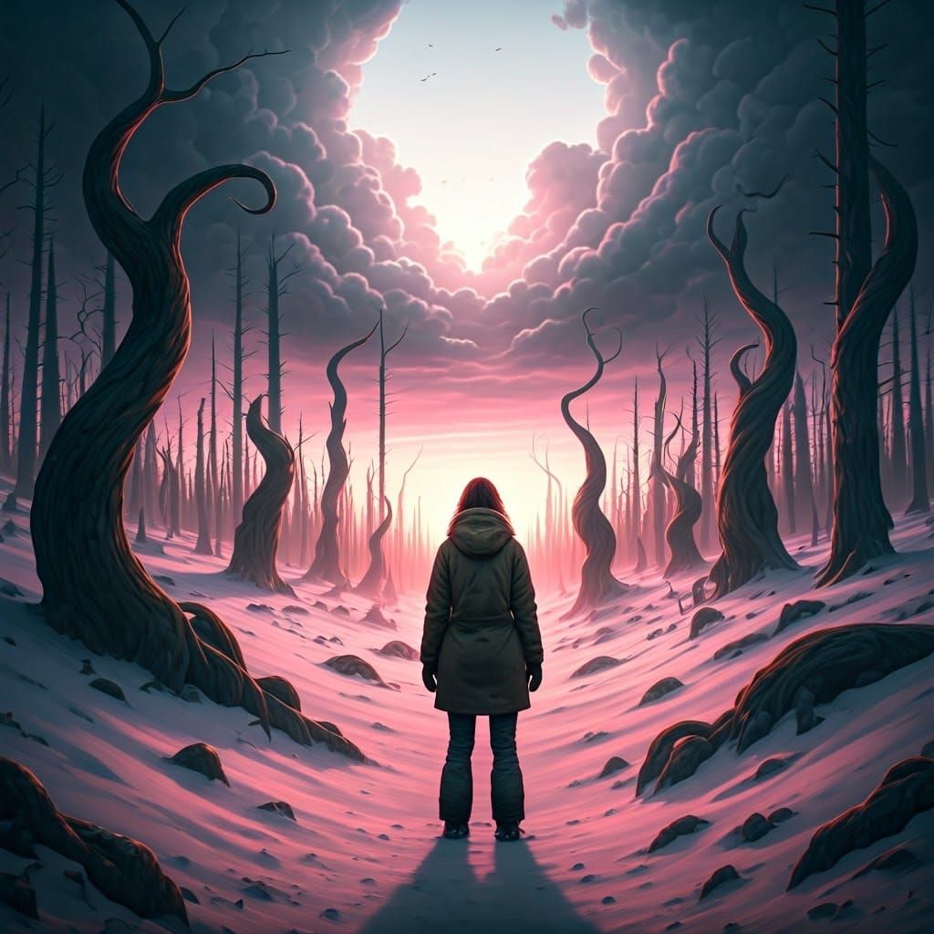 Barren Winter Forest in Quebec with Toxic Fog