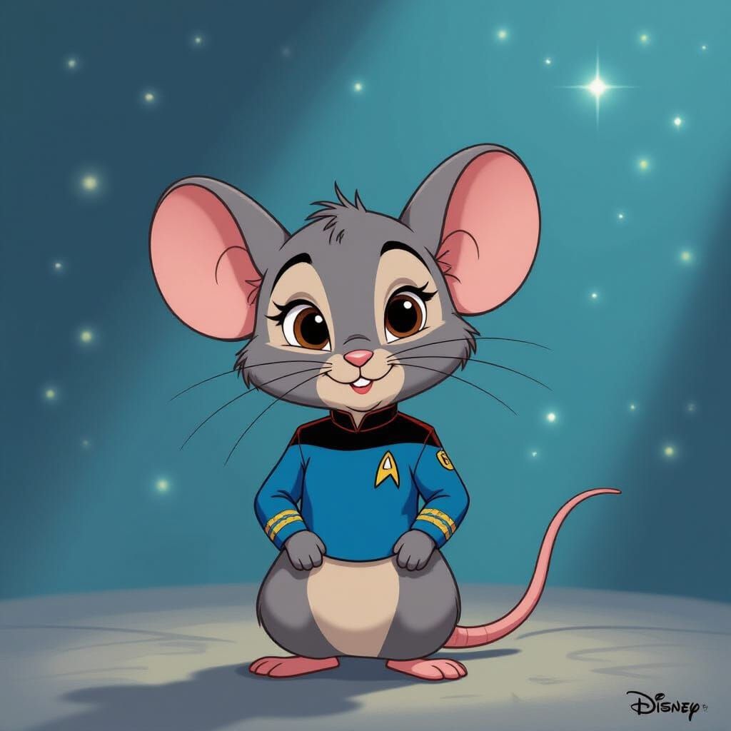 Shy Mouse in Star Trek Uniform, Animated Style