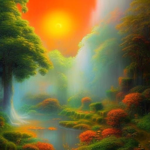 Giant Orange in Lush Jungle, Ethereal Fantasy