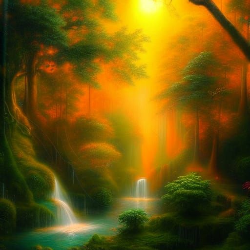 Giant Orange in Lush Jungle, Ethereal Fantasy