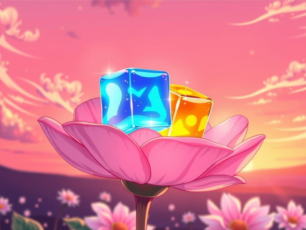 Vibrant Anime-Style Bubble Gum Flower in Pastel Pink and Ora...