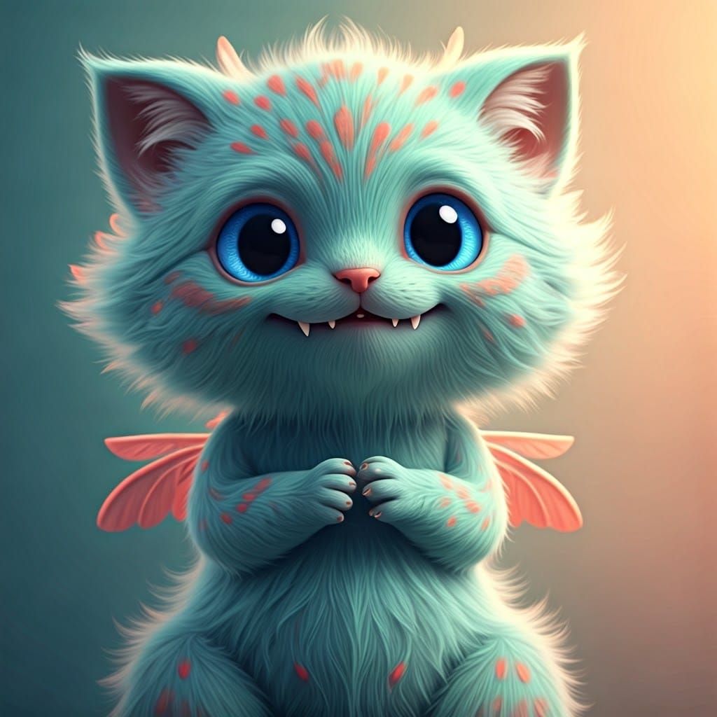Whimsical Feline Fairy with Dreamy Blue Eyes