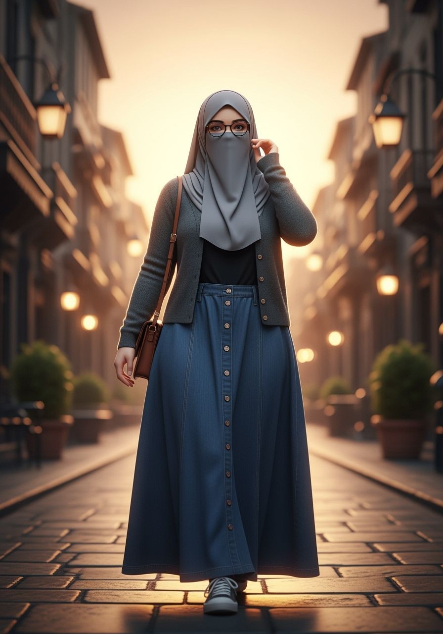 Photorealistic Portrait of Woman in Niqab Walking in City