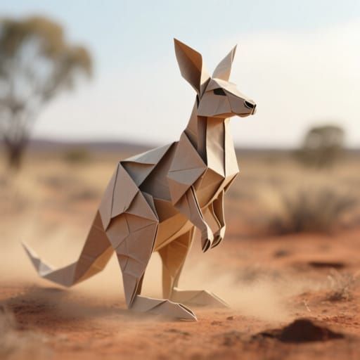 Origami Kangaroo in Outback Landscape