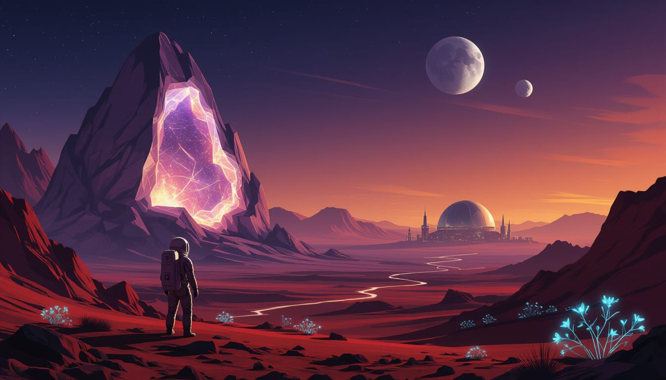 Astronaut Explores Pulsating Martian Geode