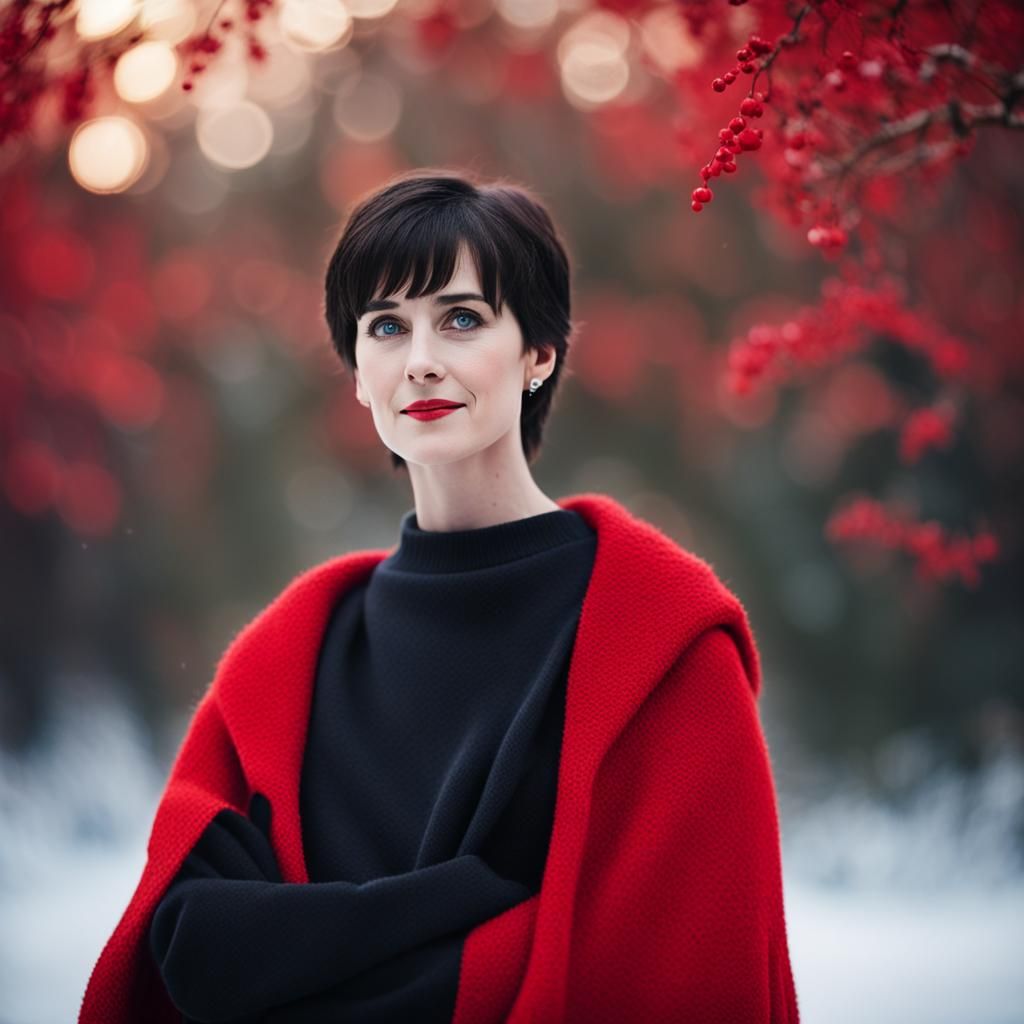 Enya in Red Dress, Professional Winter Portrait