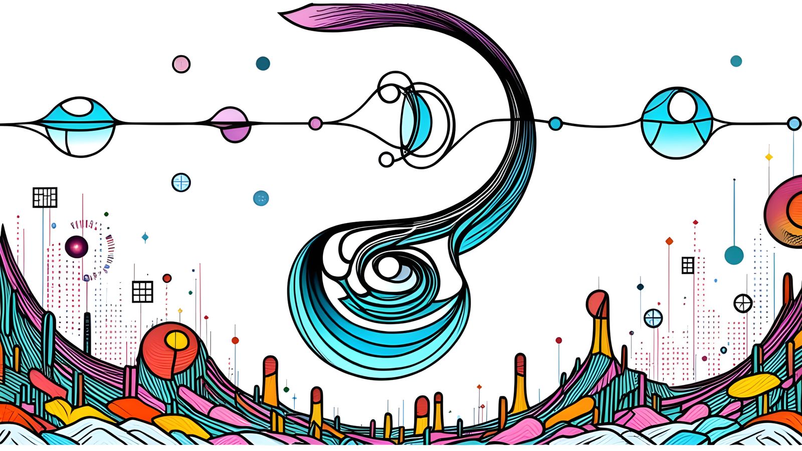 Abstract Circuit Board with Cosmic Resort Elements