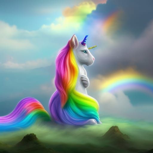 Rainbow Winged Unicorn Cat on a Cloud