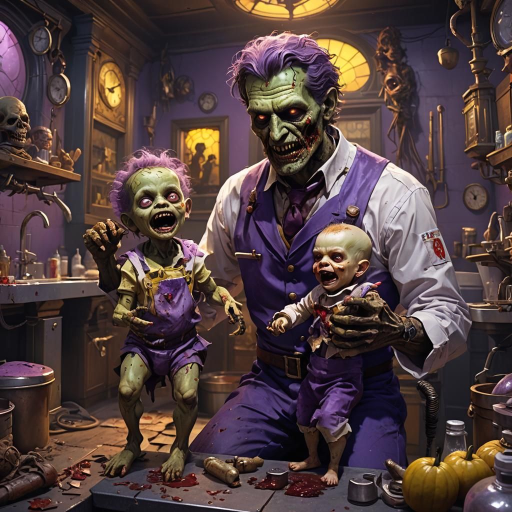 Creepy Baby Dentist and Zombie Mommy in Dark Fantasy
