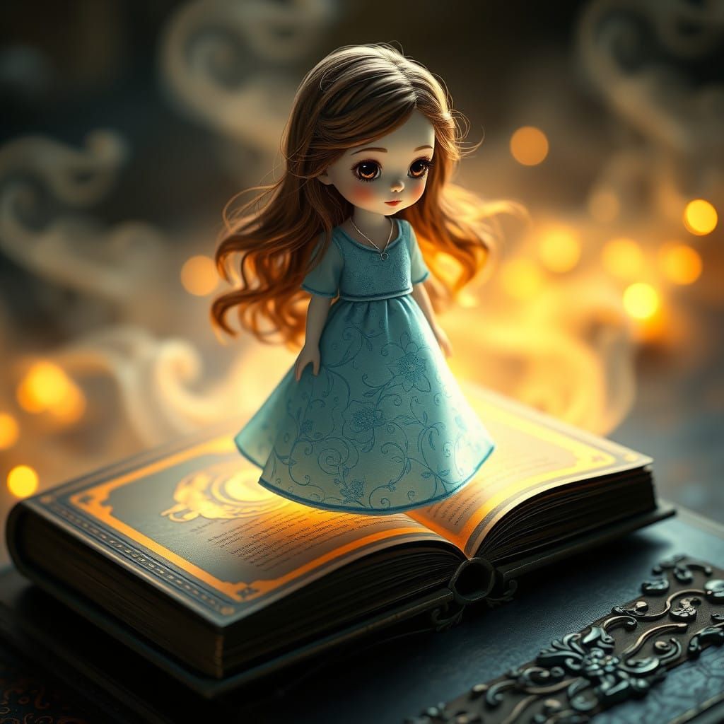 Enchanted Maiden on a Glowing Tome
