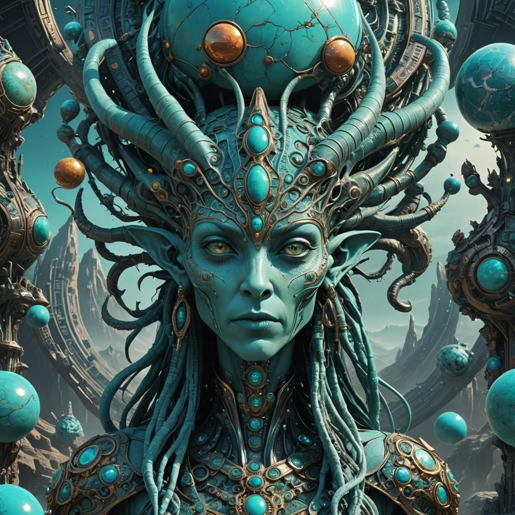 Turquoise Alien Elfgoddess: Epic 3D Render