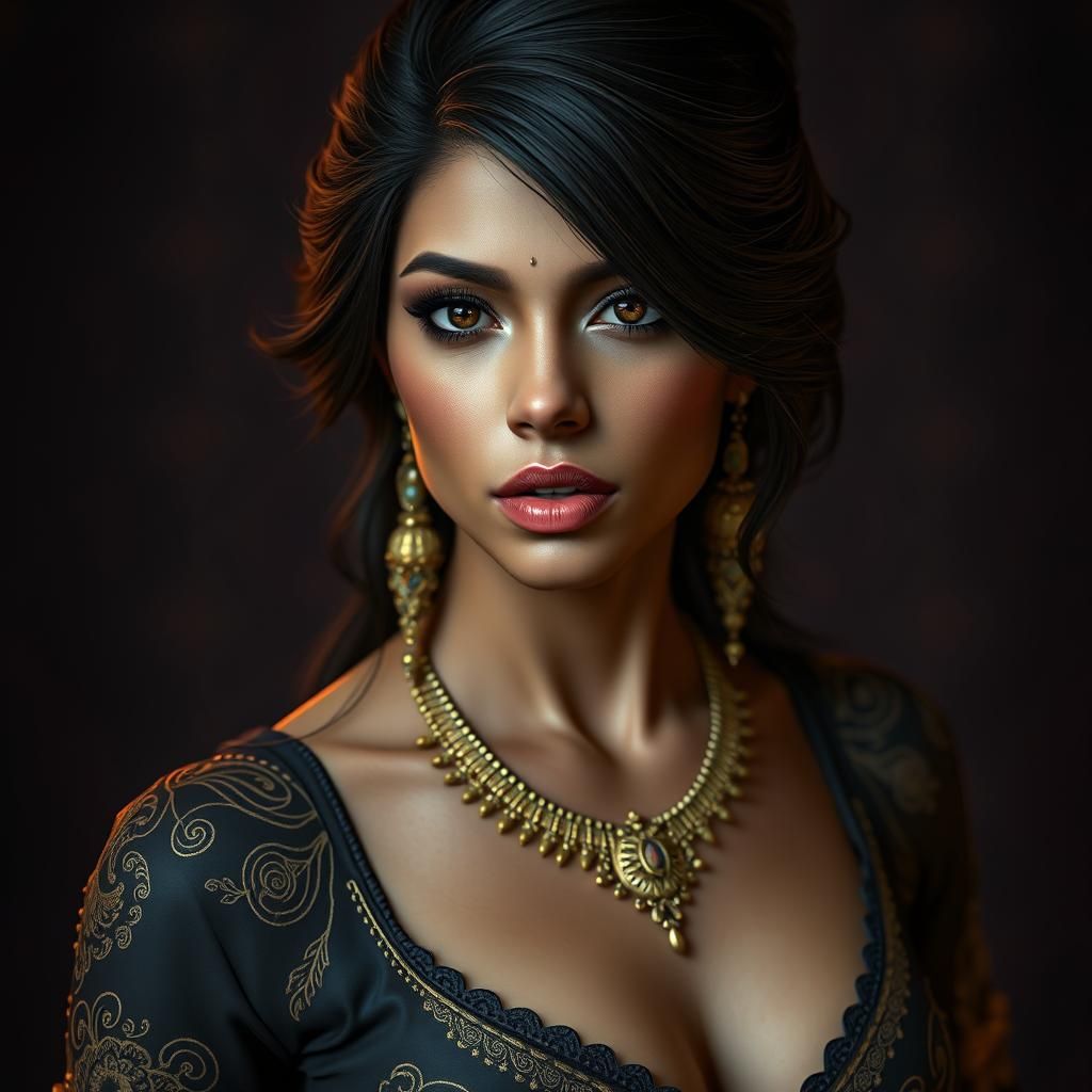 Hyperrealistic Indian Woman in Dark Fantasy Style