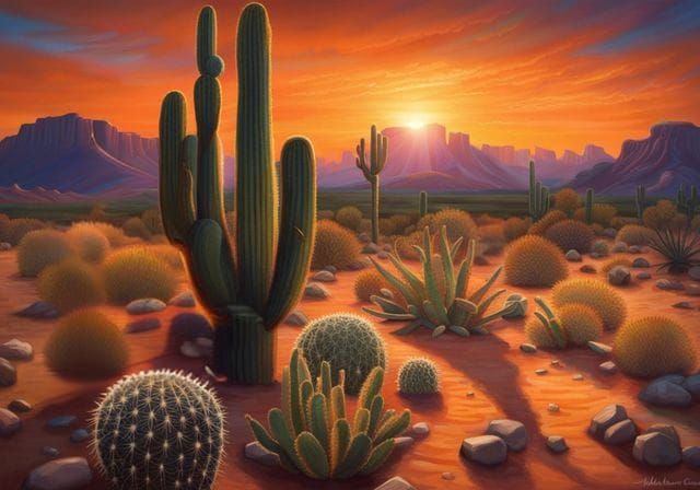 Fiery Arizona Sunset Over Desert Landscape