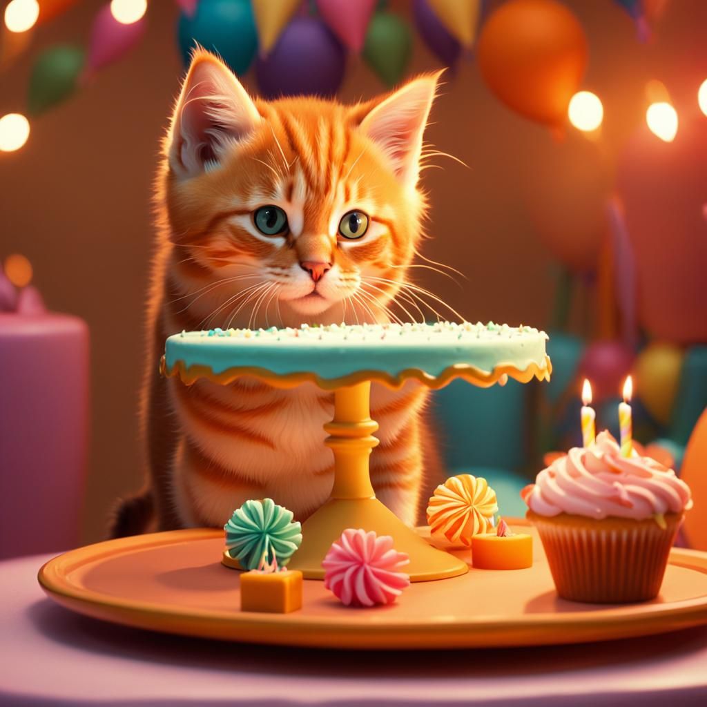 Orange Kitten's Birthday Mishap: A Cinematic Still