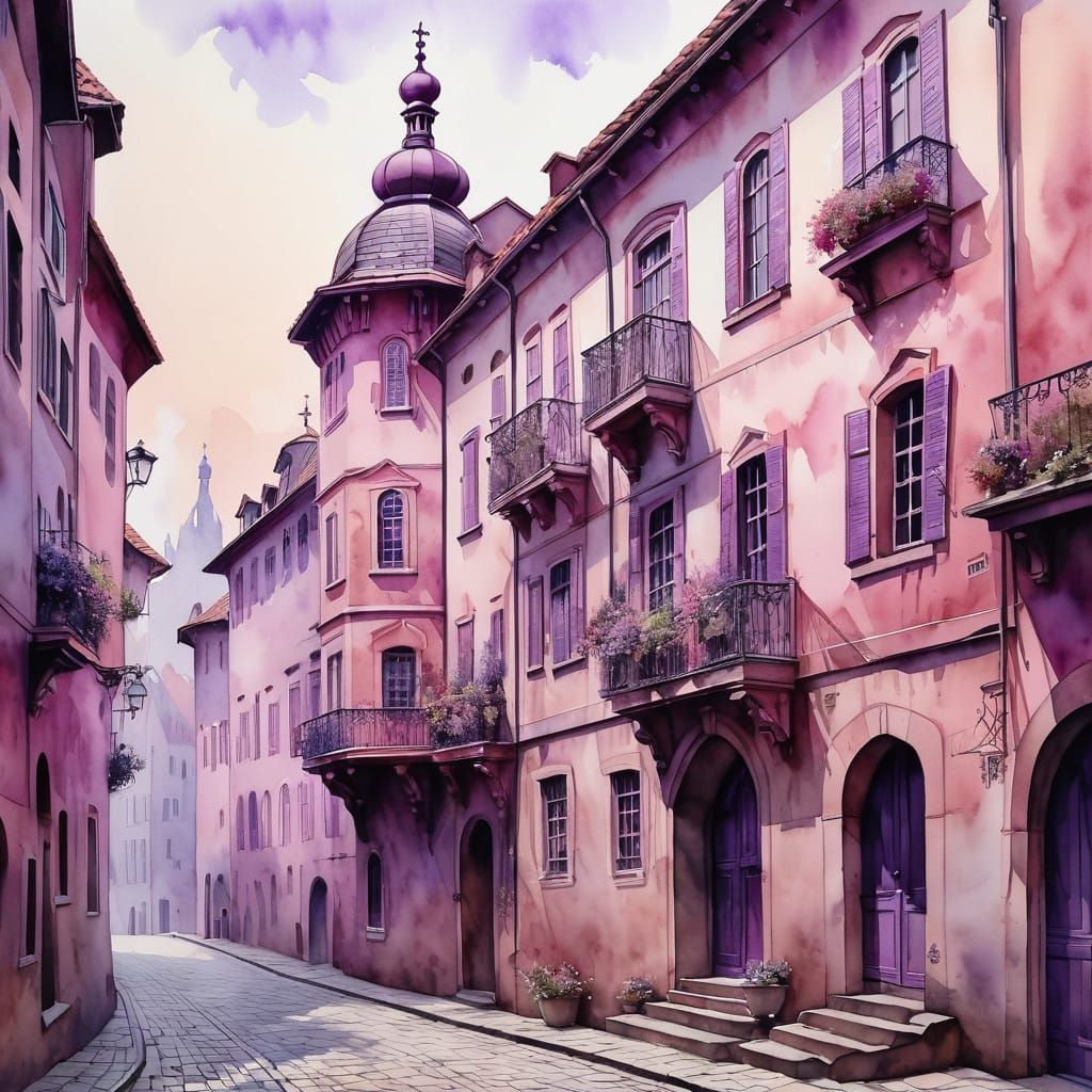 Schlossberg Watercolor in soft pink and purple pastels, marsala shades