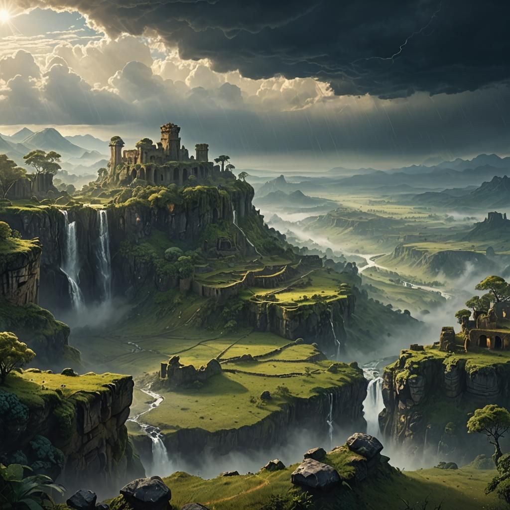 Mystical Valley Under Rain Clouds in Digital Art