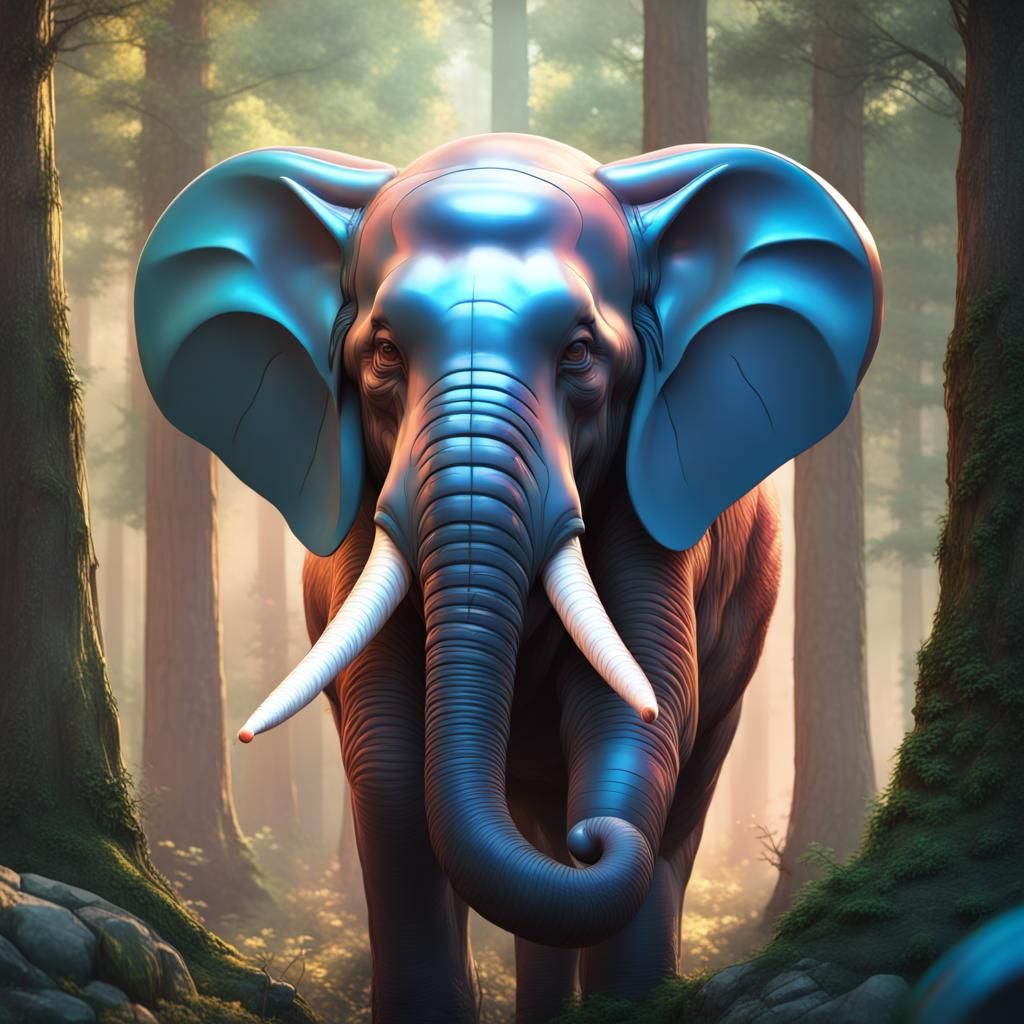 Balloon Elephant in Forest, Hyperdetailed Art