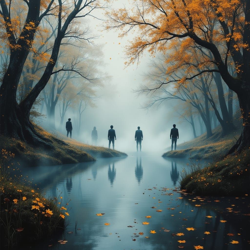 Ethereal Men Emerge from Enchanted Forest in Fall
