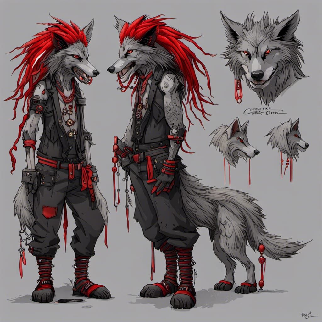 Anthro Cyber Goth Wolf Character Sheet