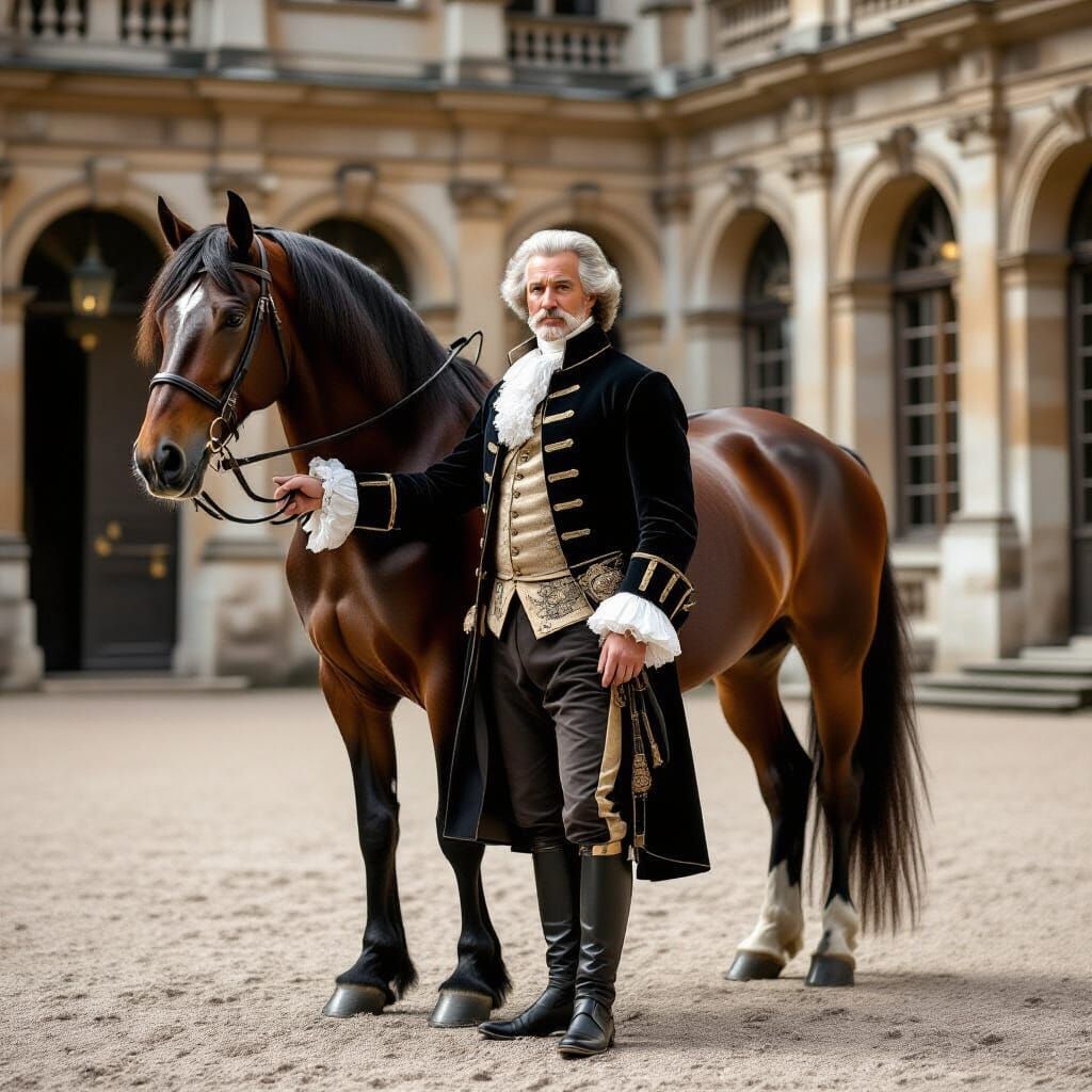 Nobleman and Stallion in Rembrandt Style