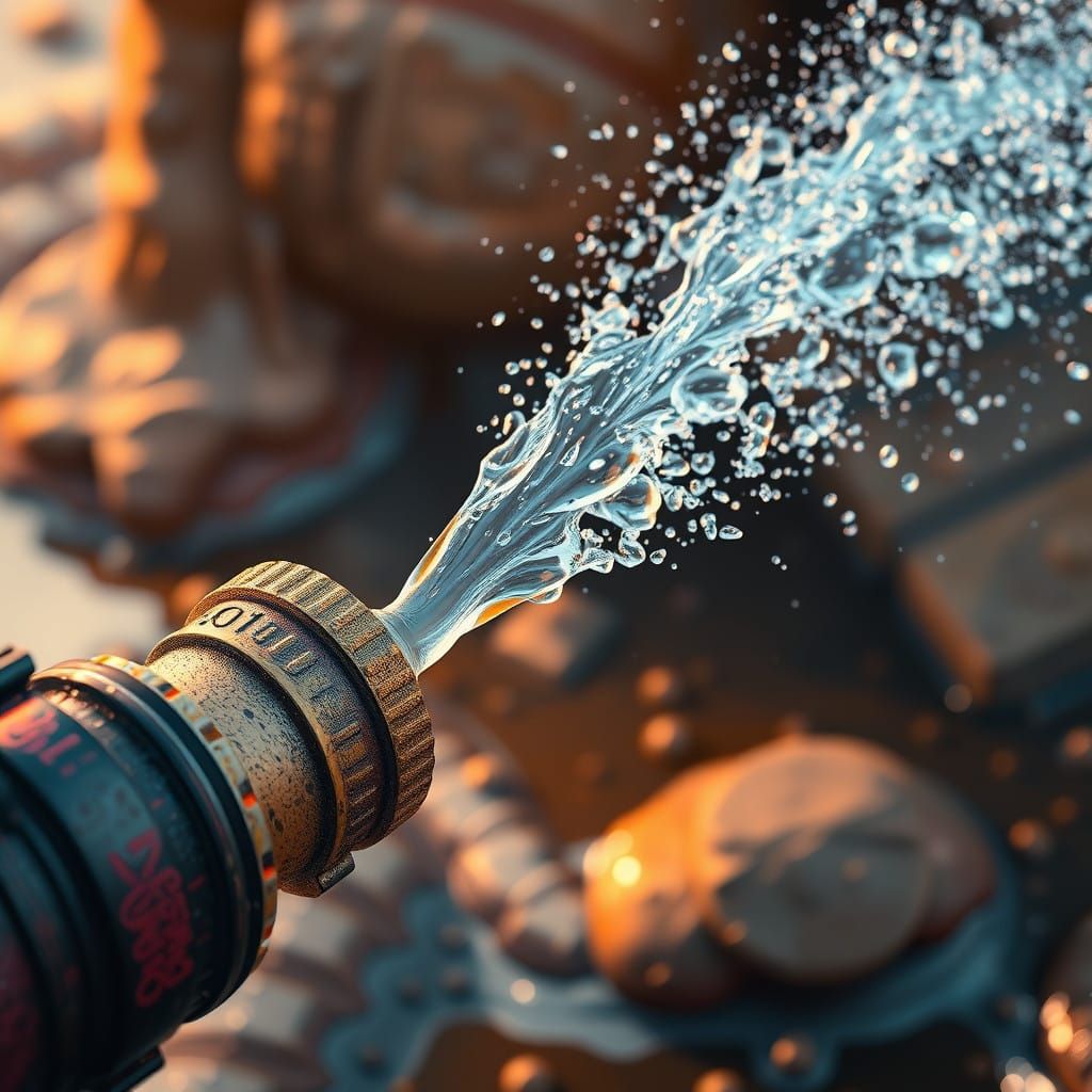 Intricately Detailed Water Hose in Futuristic Landscape