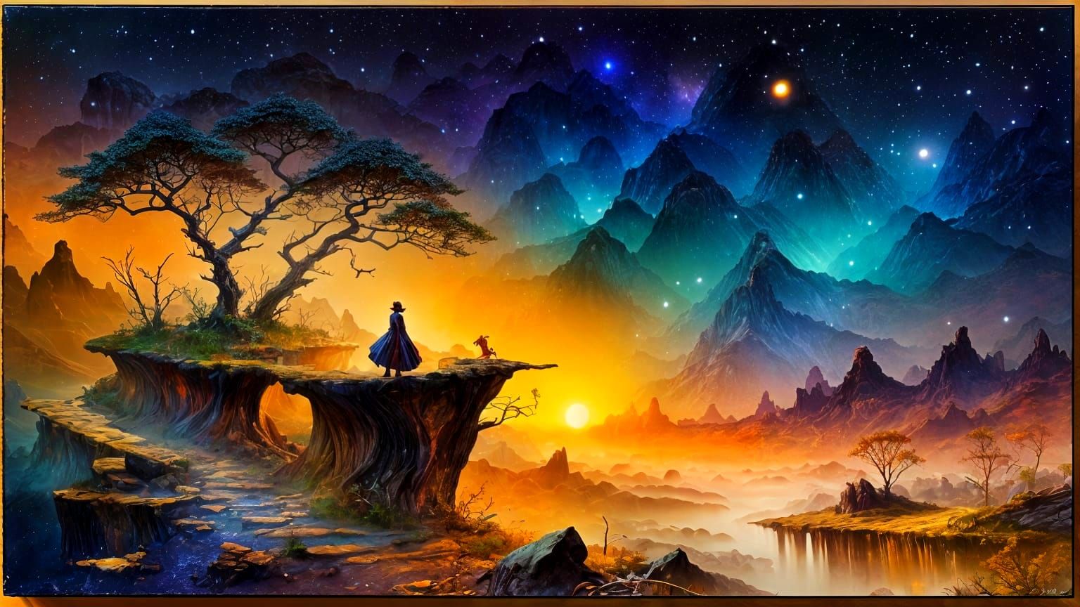 Crystal Acorn Seed Holds Autumn Village Under Night Sky