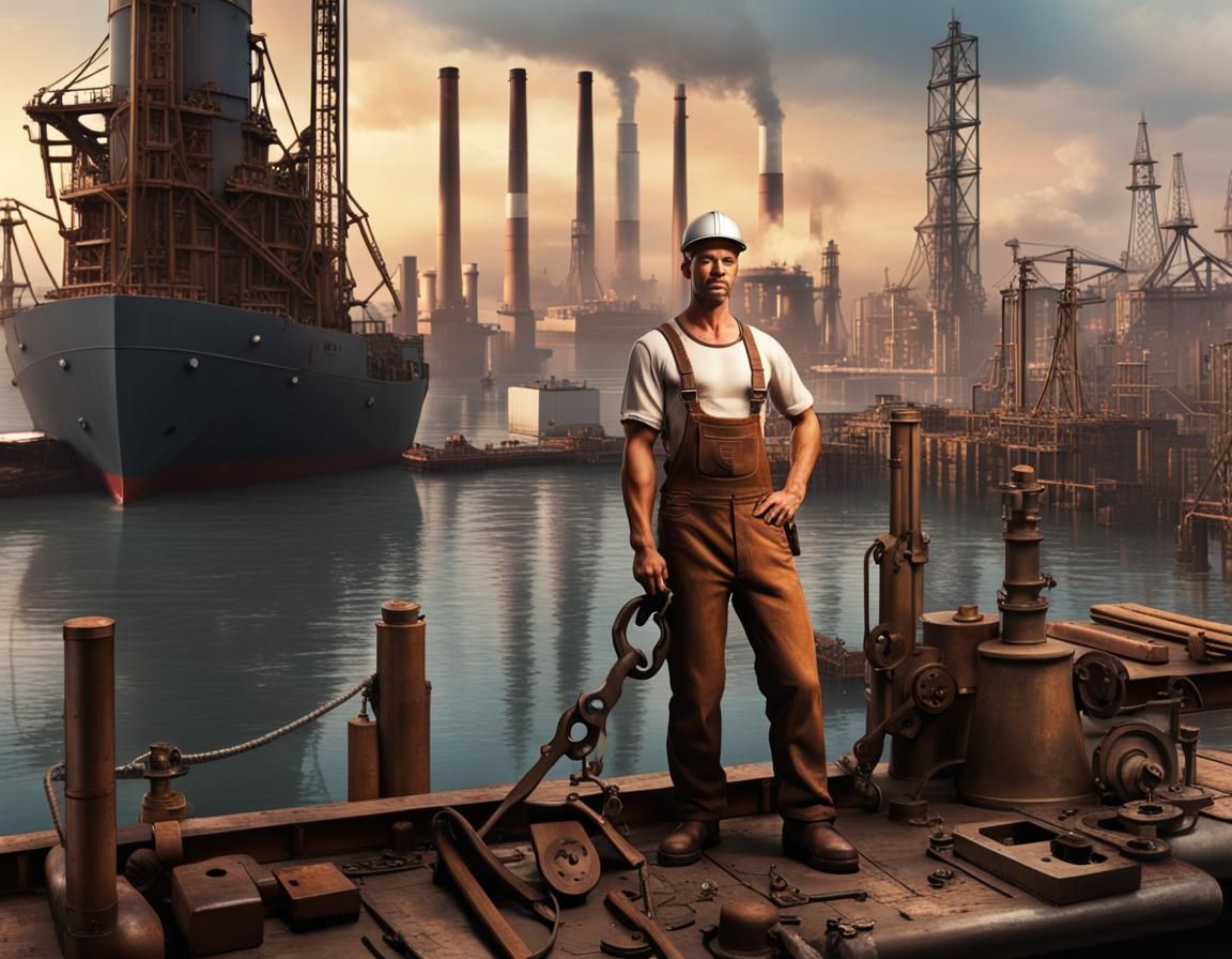 Fantasy Elf Dockworker in Grimy Harbor City