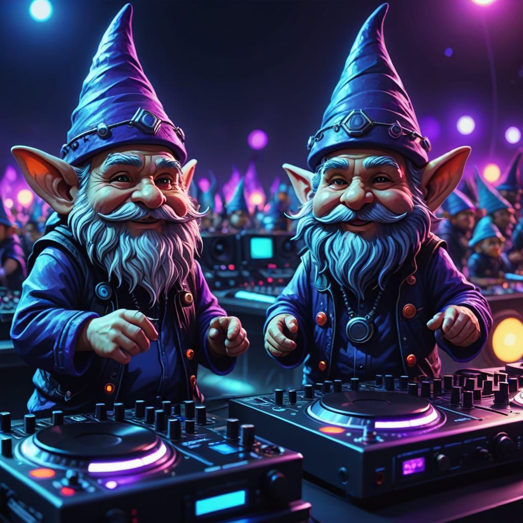 Vibrant Gnomes Spin Tracks in a Magical Music Festival