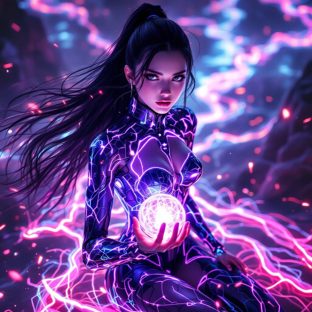 Tohsaka Rin in Wave-Punk Cyberpunk Dreamscape