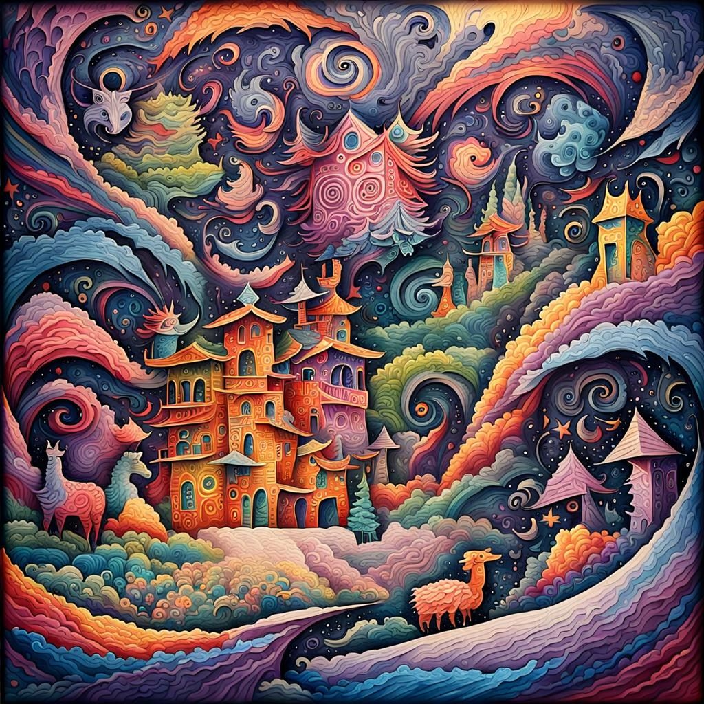 Mysterious Llama in Dystopian Fantasy Impasto Painting