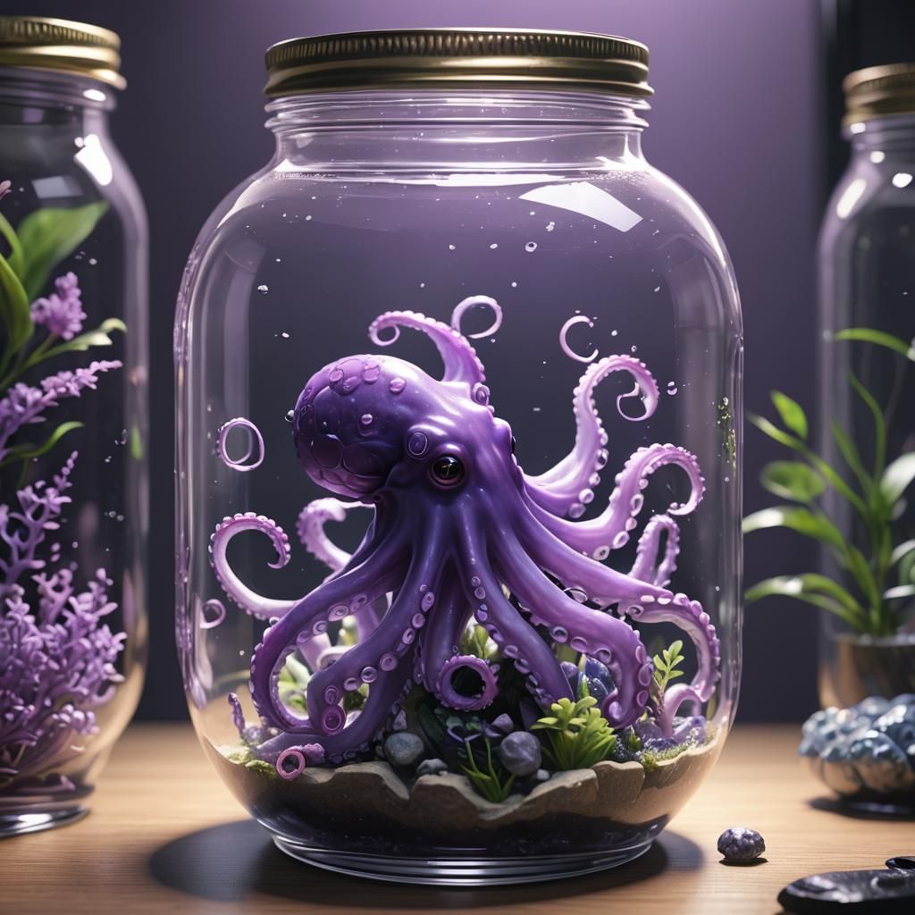Purple Octopus in Jar: 3D Anime Art