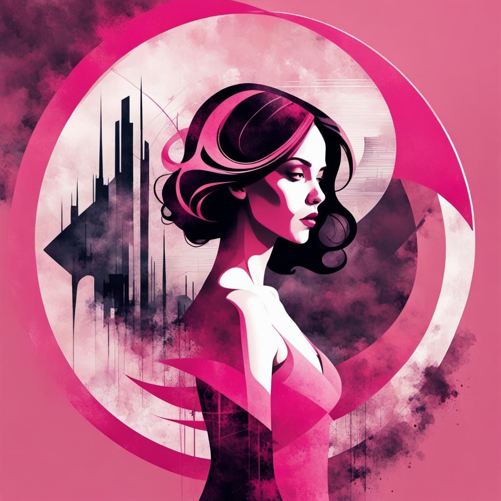 Retrofuturistic Grunge Poster of Mysterious Woman