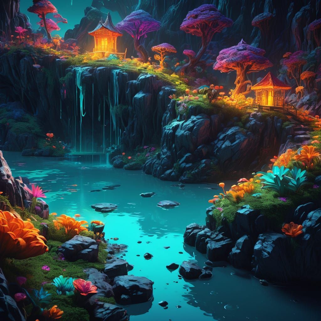 Glowing Fantasy Realm Unveiled in Hyperrealistic Art