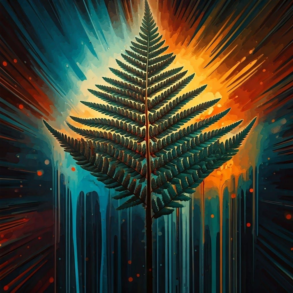 Vibrant Cityscape Fern in Dynamic Graffiti Style