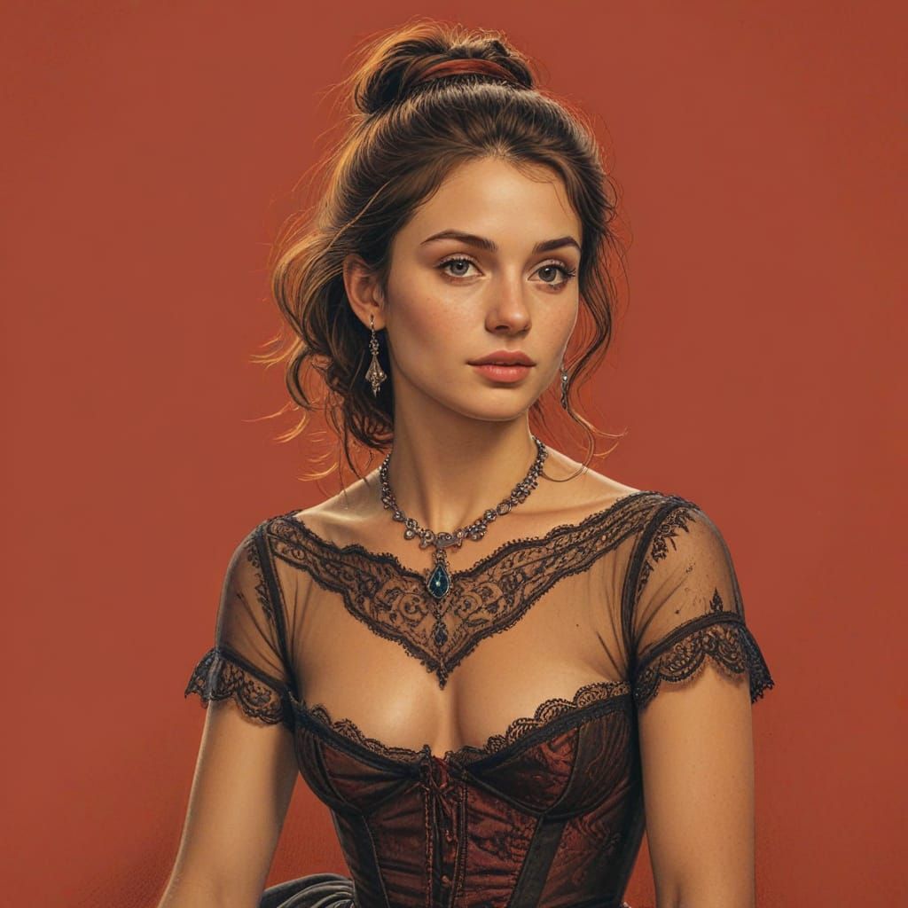 Elegant Pencil Sketch of a French Woman