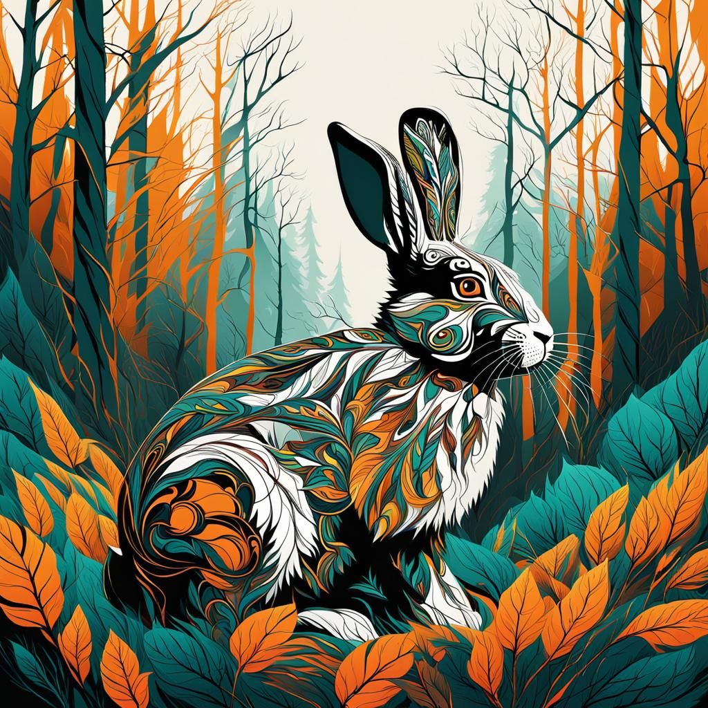 Abstract Wind Rabbit in Forest: Detailed Art