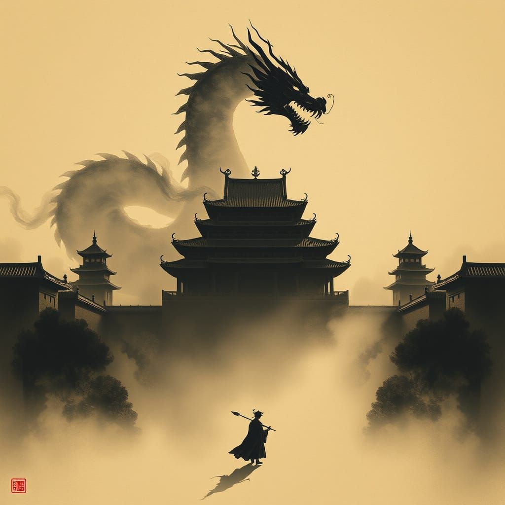 Shadow Dissolves into Smoke on Palace Wall