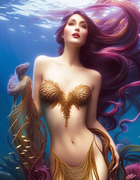Mermaid in Kelp Forest: Hyperdetailed Art Nouveau Portrait