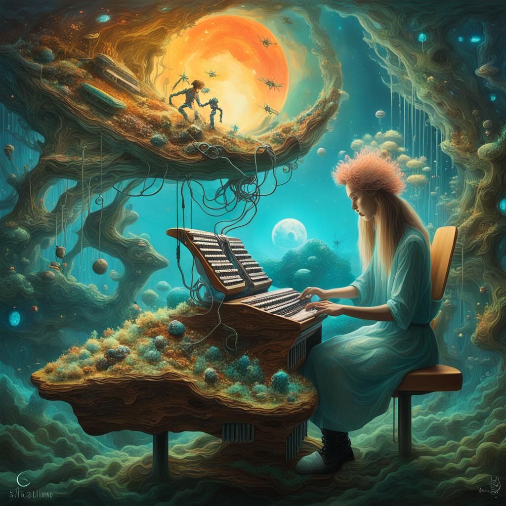 Ethereal Figures Compose Surreal Poems in Sunset Galaxy