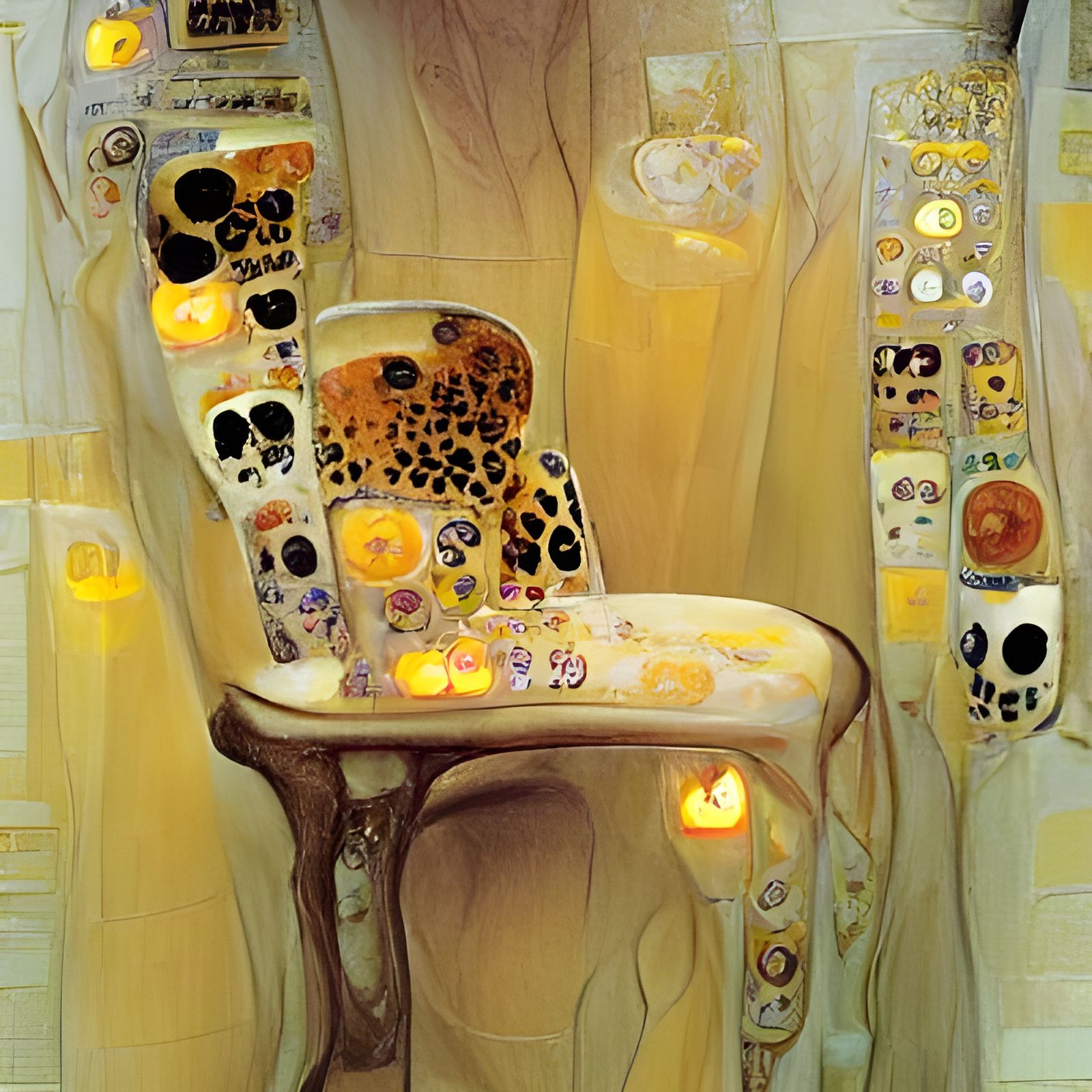Ornate Chair Lit by Candelabra, Klimt Style