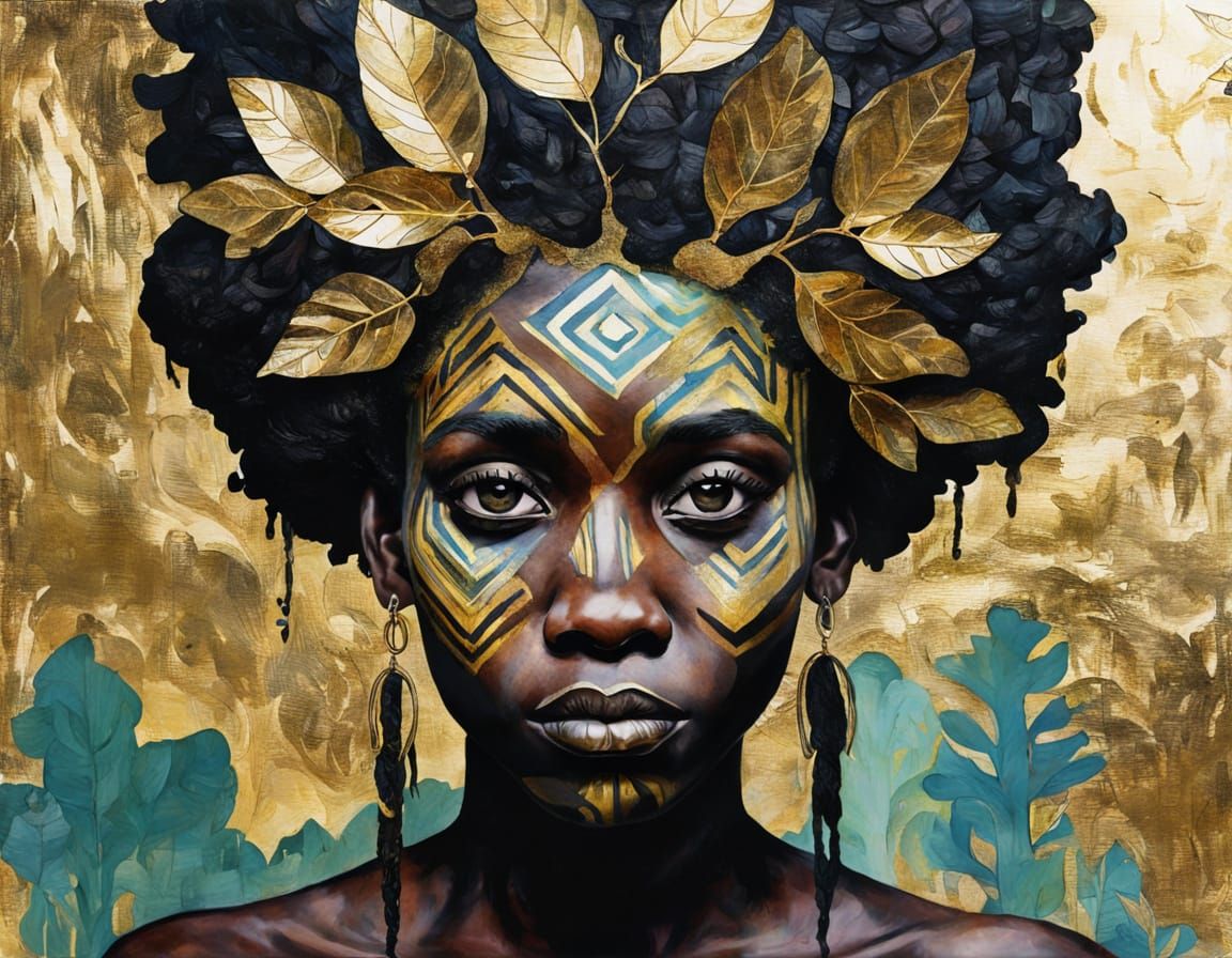 African Faun in Eldritch Forest with Distorted Gold Leaf