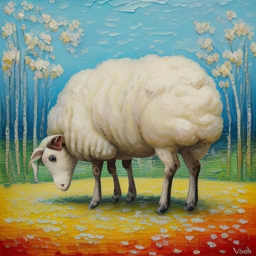 Sheep in Field: Post-Impressionist Oil Painting