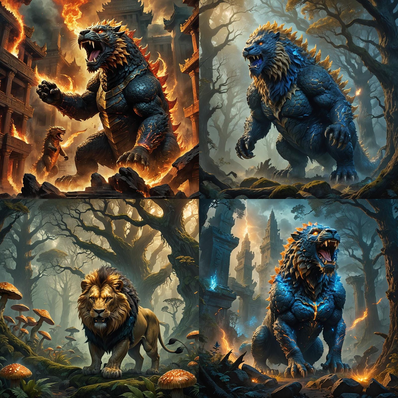 Godzilla and Lion Hybrid: Fantasy Concept Art