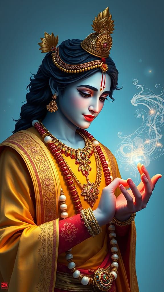 Lord Krishna Contemplates the Elusive Radha Rani in a Dreaml...