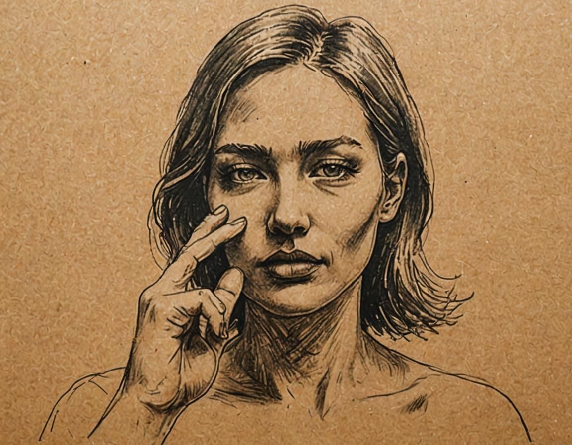 Faceless Woman with Finger to Lips in Crayon