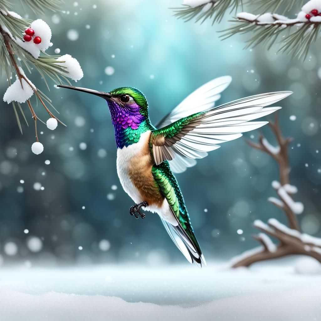 Hyperrealistic Hummingbird with Translucent Wings