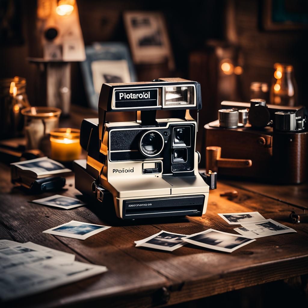 Blueprint of a Cream Polaroid Camera