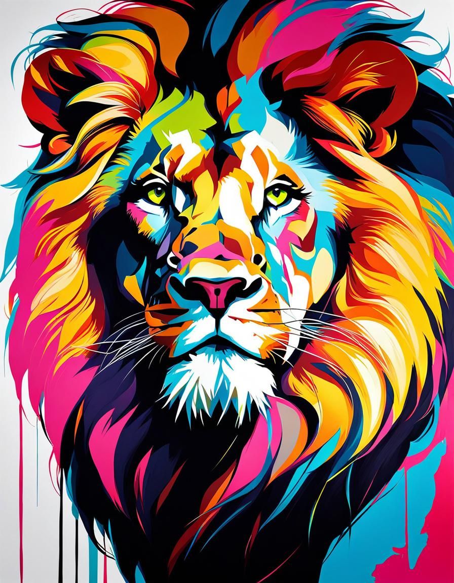 Humanoid Lion Portrait in Impasto Style