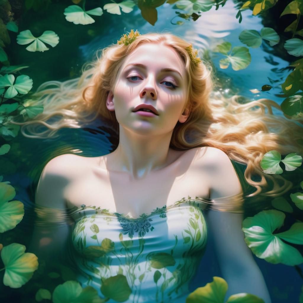 Ethereal Ophelia in Water: Impressionistic Oil Painting